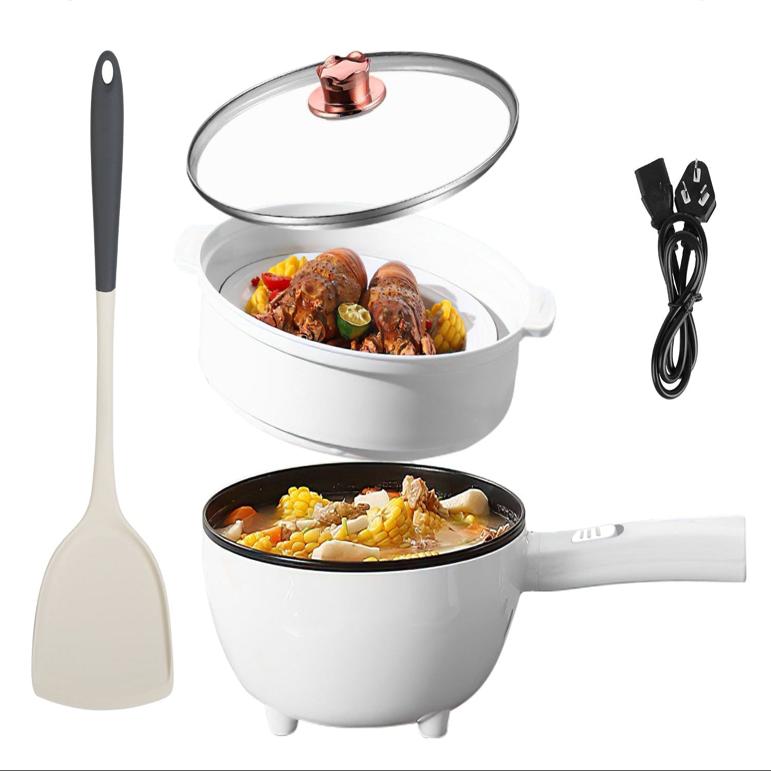 Electric Hot Pot Cooker Non-Stick Portable Dual Power Pan