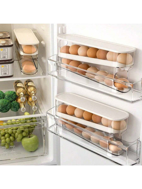 Egg Organizer Storage Box 2-Tier Auto Rolling Clear Plastic