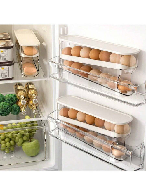 Egg Organizer Storage Box 2-Tier Auto Rolling Clear Plastic