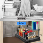 Under Sink Organizer Cabinet L-Shaped Slide Out 2 Tier Rack