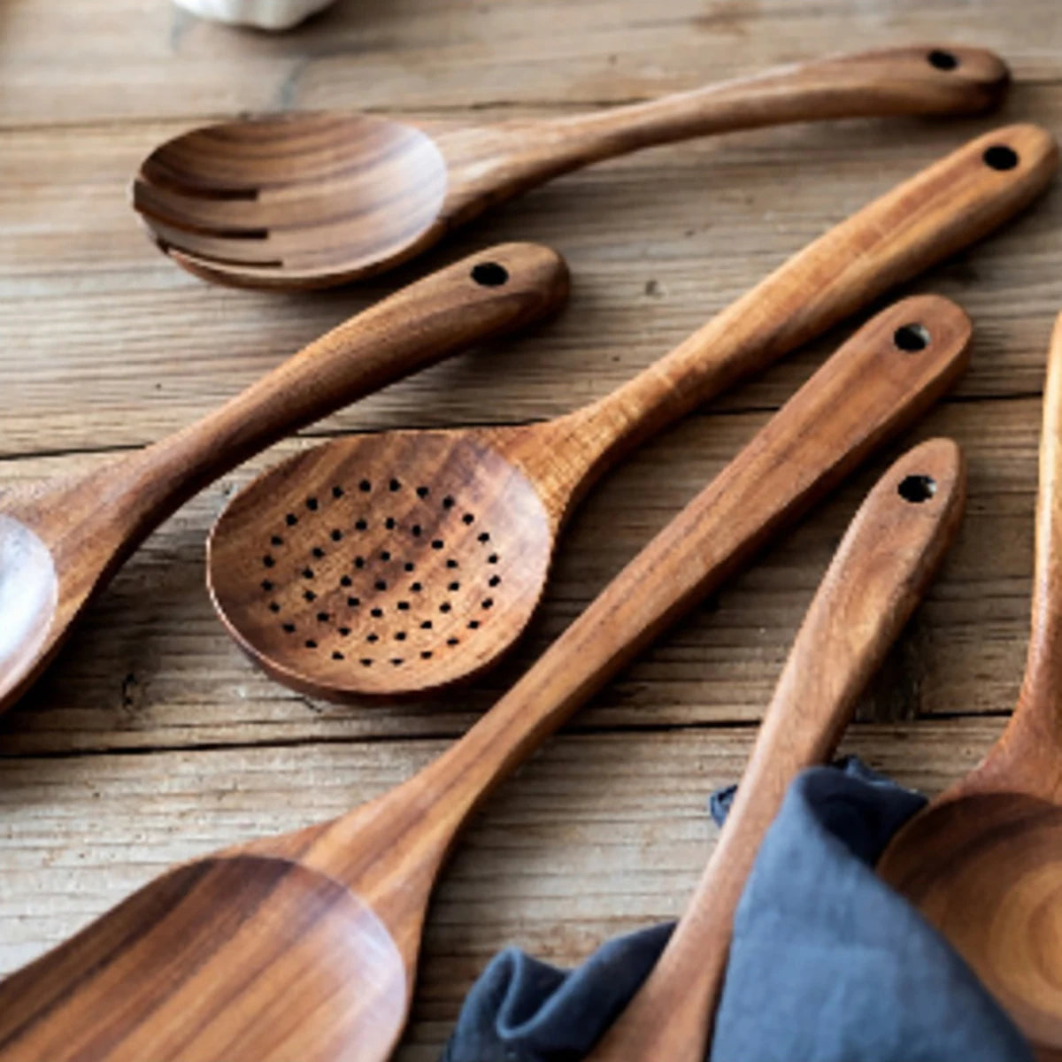 Wooden Cooking Utensil Set with Spatula, Spoon & Salad Fork