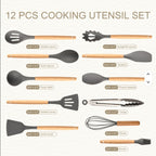 Silicone Cooking Utensils Set Non-Stick Heat Resistant 12 pcs Gray