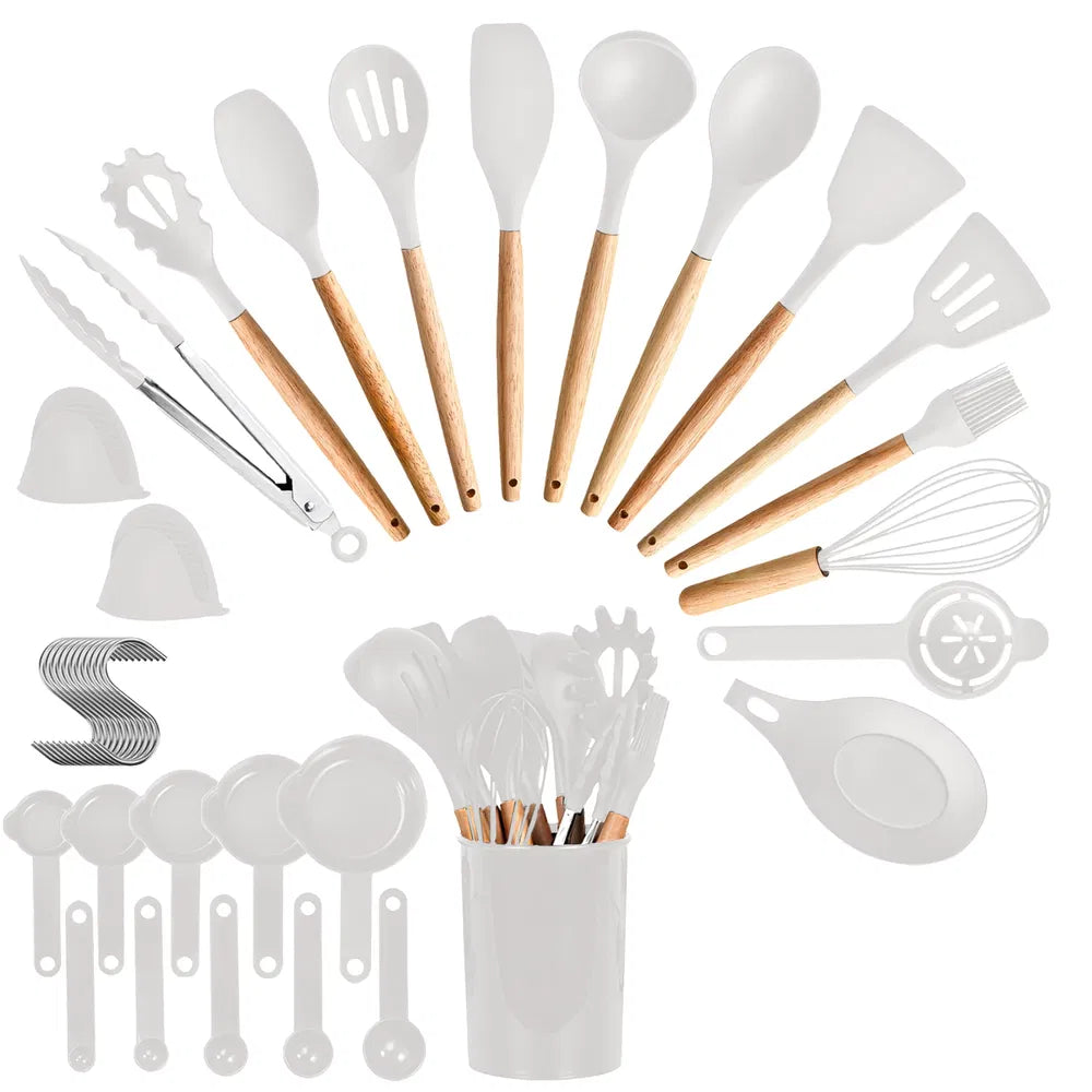  kitchen utensil set with holder white